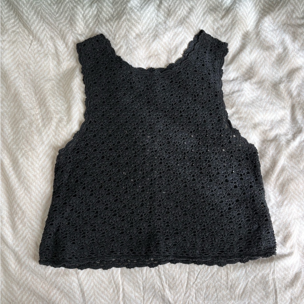 Charcoal Grey Crochet Sleeveless Tank Top